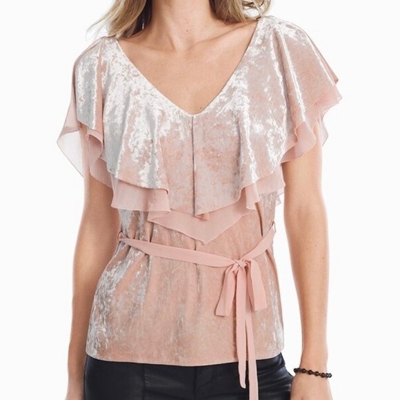 WHBM Pink Velvet Flounce Belted Top Size Medium Style 570216298 Fairycore - Picture 12 of 12